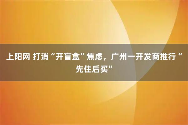 上阳网 打消“开盲盒”焦虑，广州一开发商推行“先住后买”